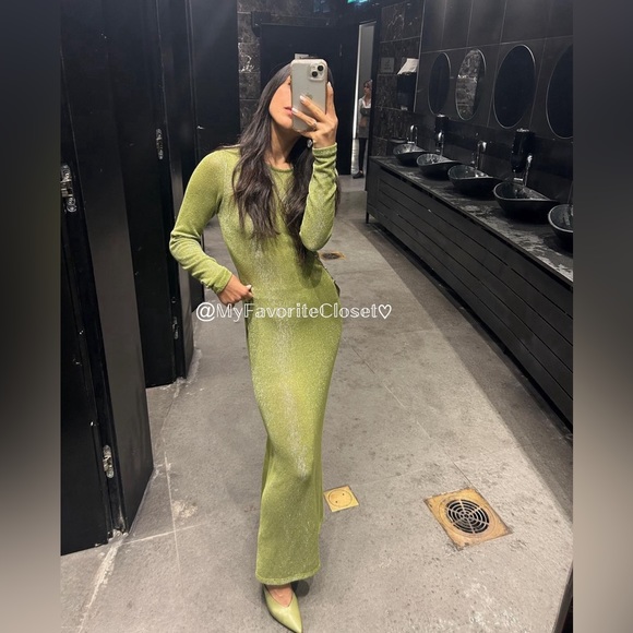 Zara Dresses & Skirts - Zara Green Metallic Thread Dress